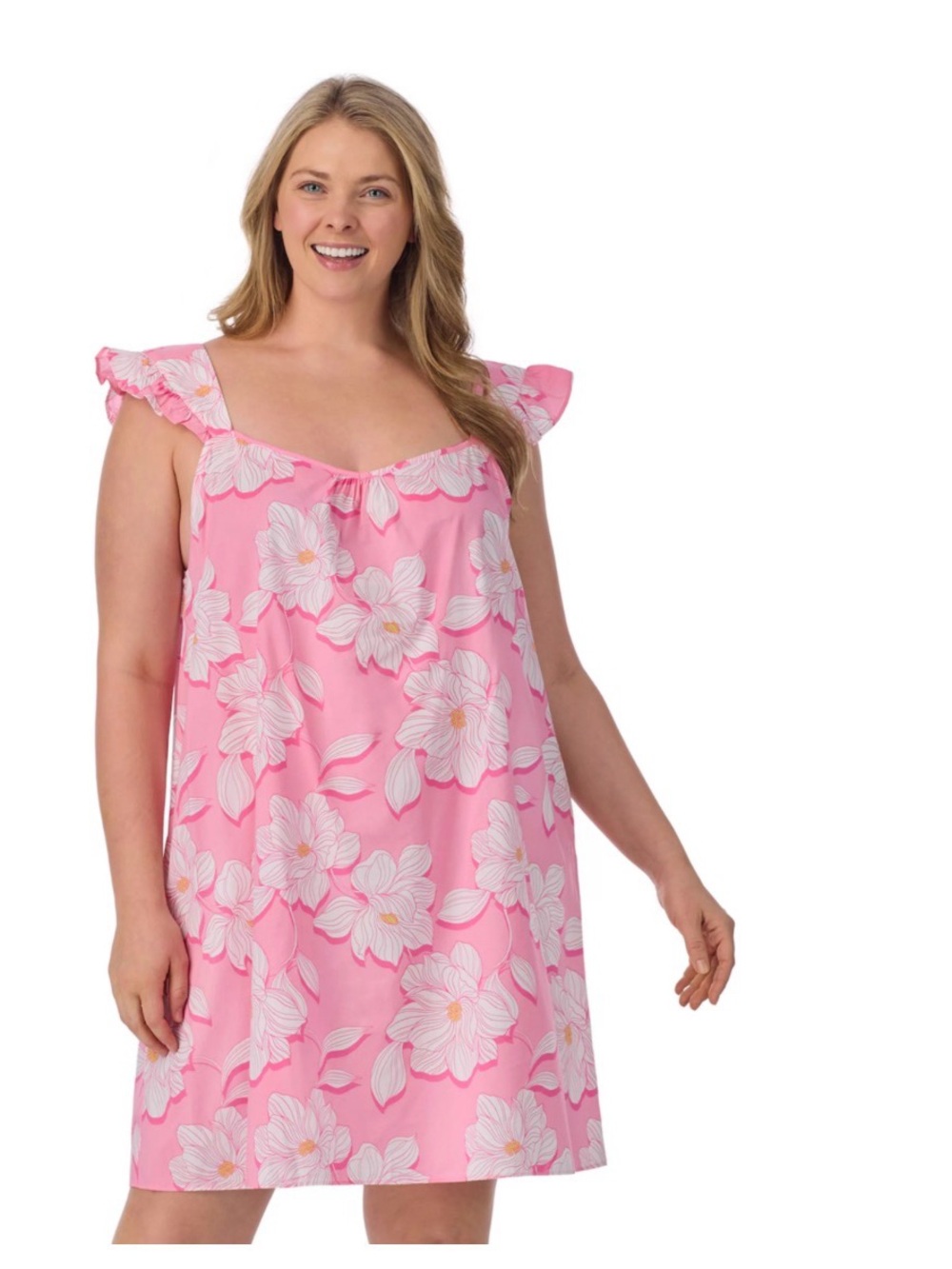 DRAPER JAMES Pink Magnolia Floral Print Chemise Night Gown Ruffle Size L